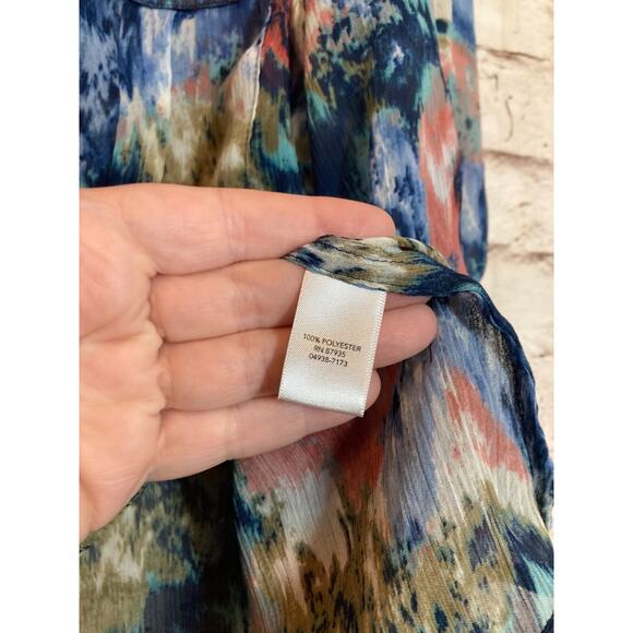CJ Banks Top Womens 1X Watercolor Art To Wear Button Up Semi Sheer Artsy Flowy - Picture 13 of 14